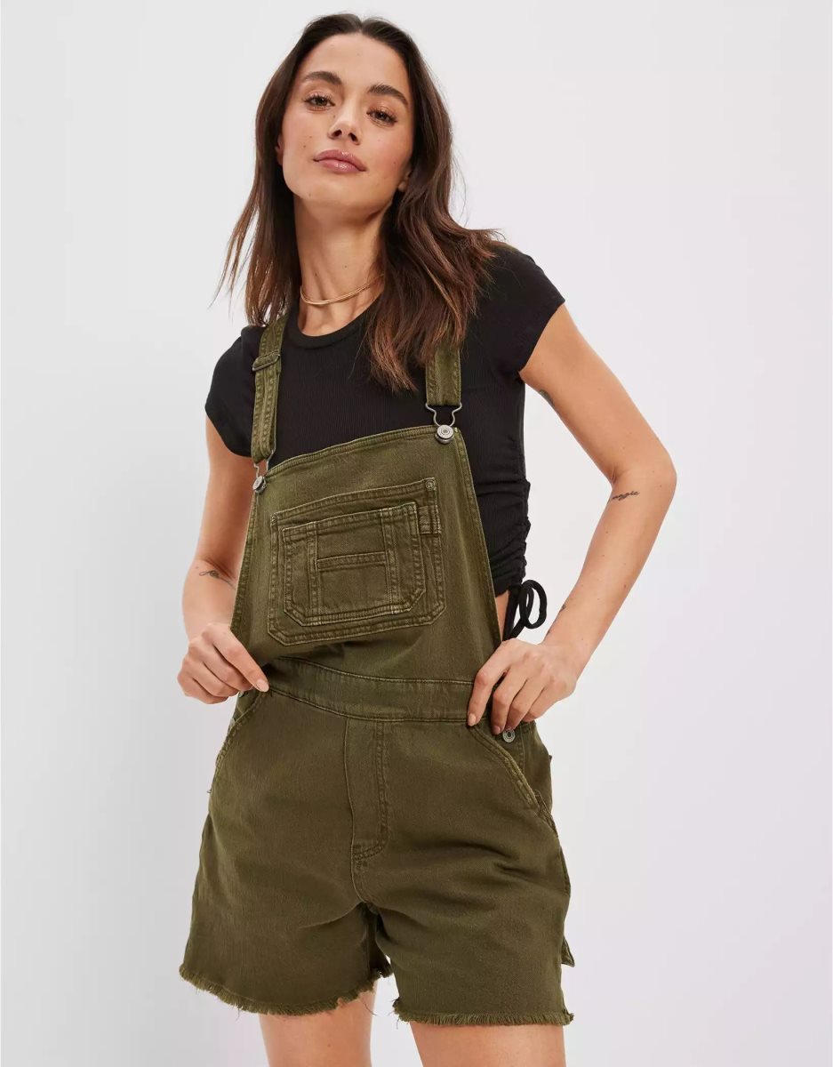 Shorts American Eagle AE Stretch Baggy Overall Vert Olive Femme | QRV-99866426